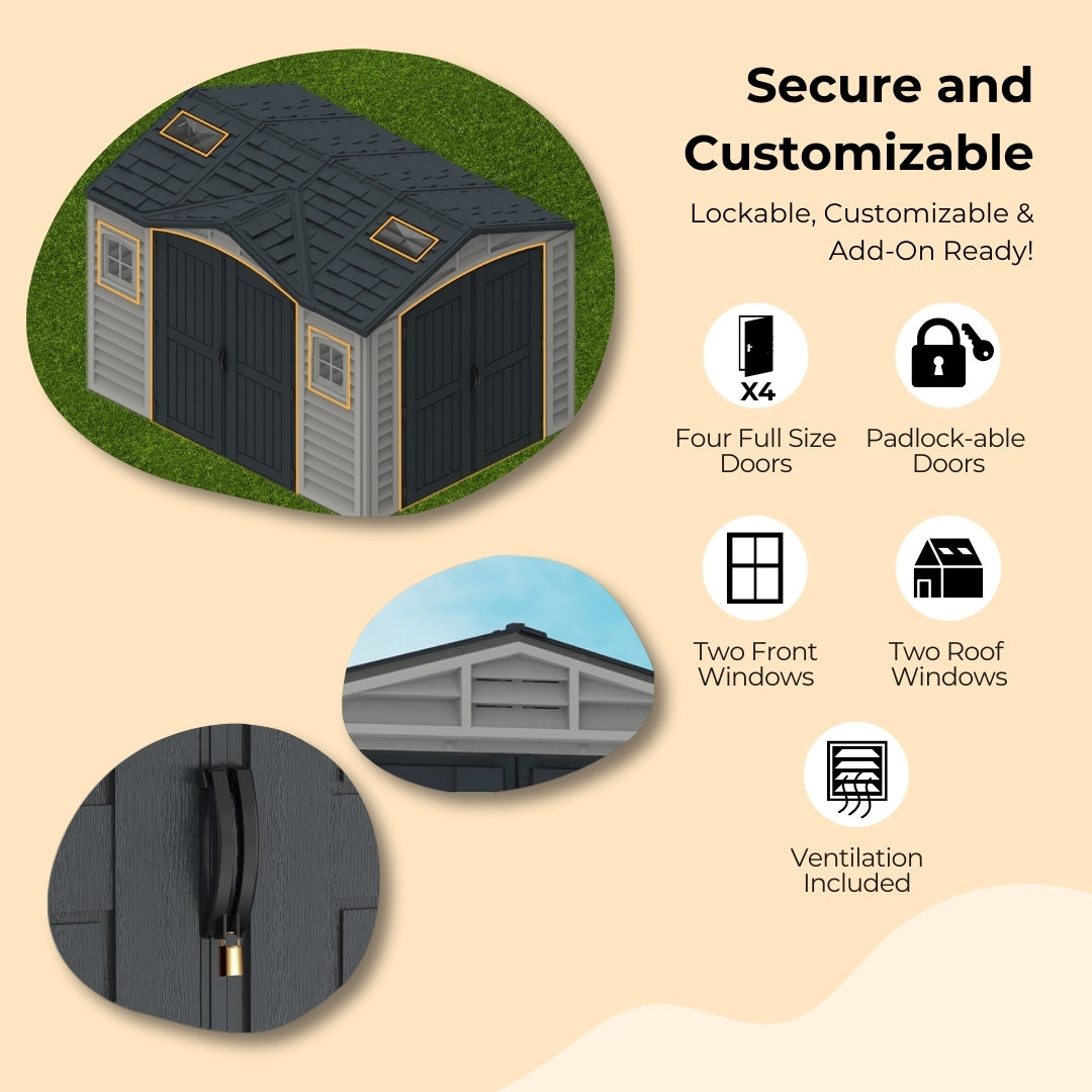 Duramax Apex Pro Shed 10ft x 8ft Adobe & Dark Grey