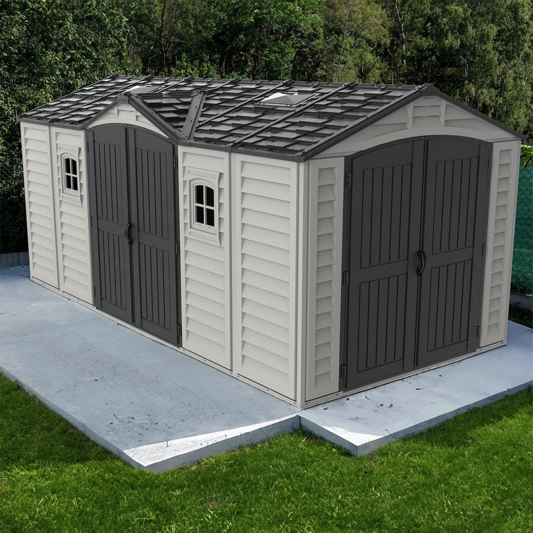 Duramax Apex Pro Shed 15ft x 8ft Adobe & Dark Grey
