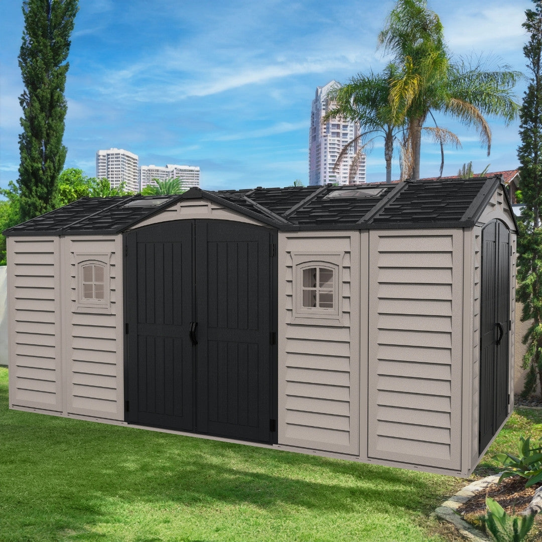 Duramax Apex Pro Shed 15ft x 8ft Adobe & Dark Grey