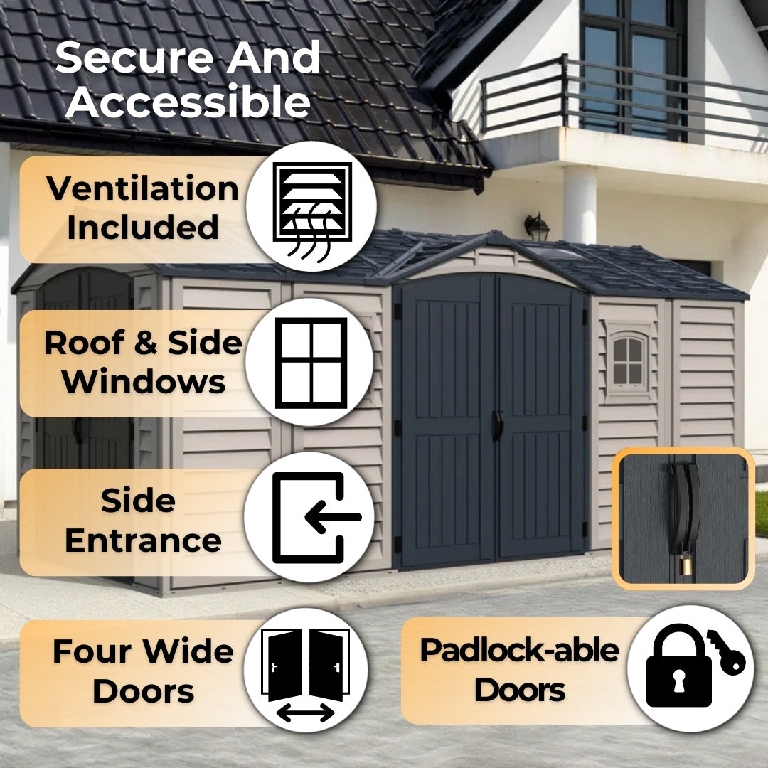 Duramax Apex Pro Shed 15ft x 8ft Adobe & Dark Grey