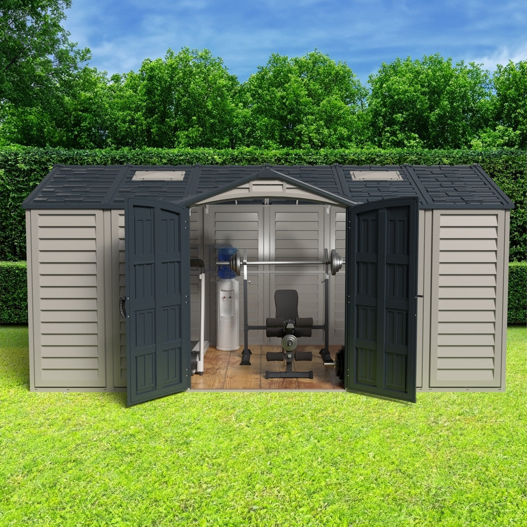 Duramax Apex Pro Shed 15ft x 8ft Adobe & Dark Grey