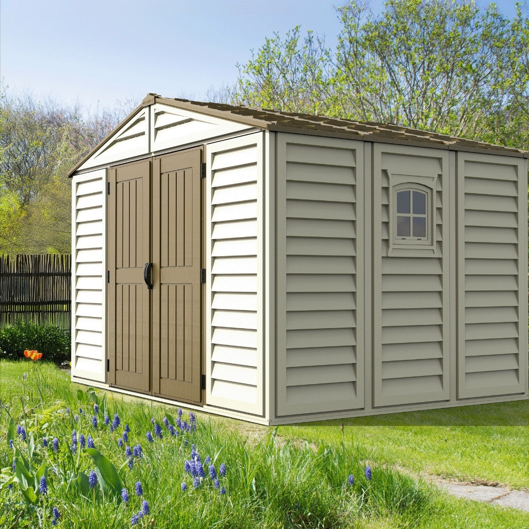 Duramax Woodbridge Plus Shed 10.5ft x 8ft Ivory & Dark Brown