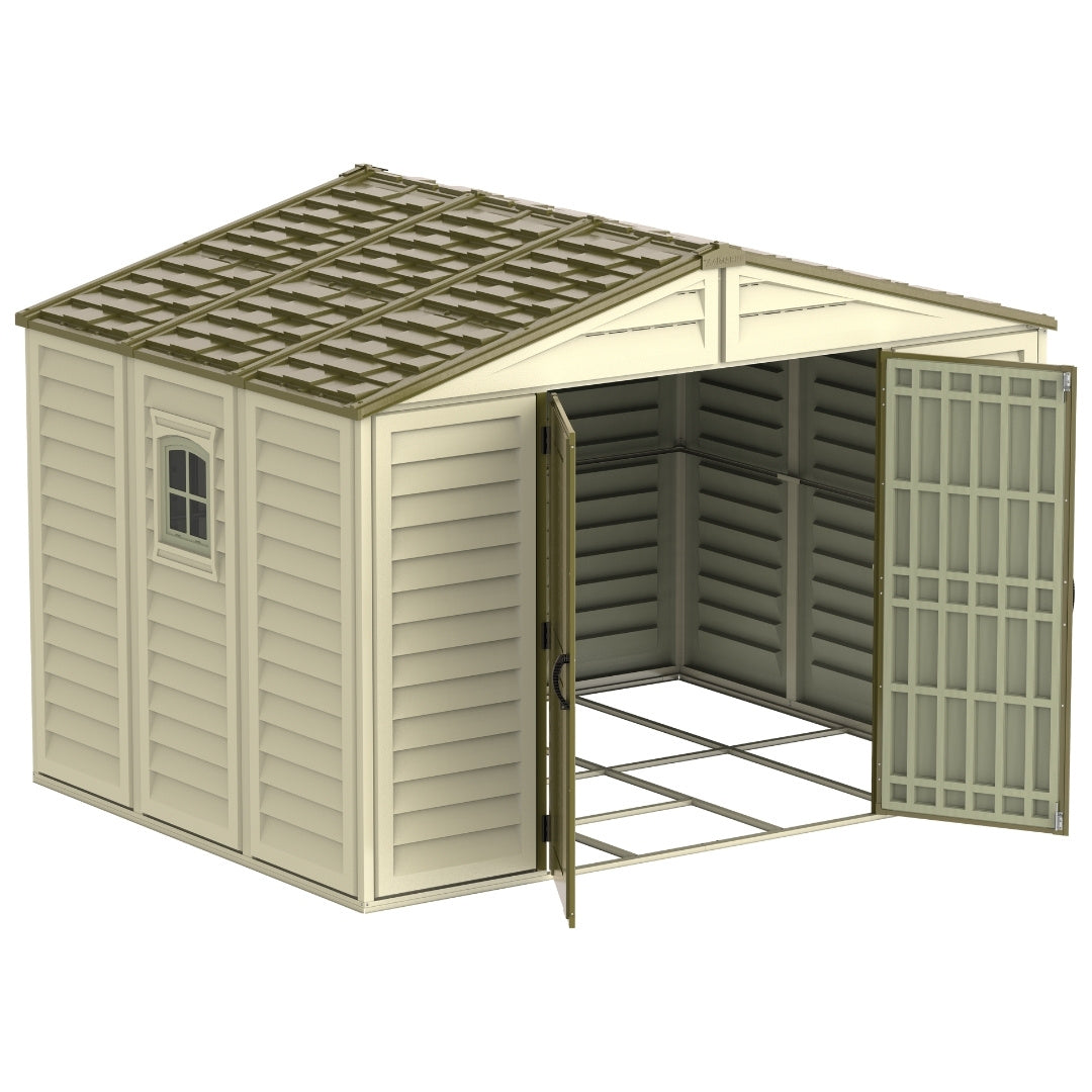 Duramax Woodbridge Plus Shed 10.5ft x 8ft Ivory & Dark Brown