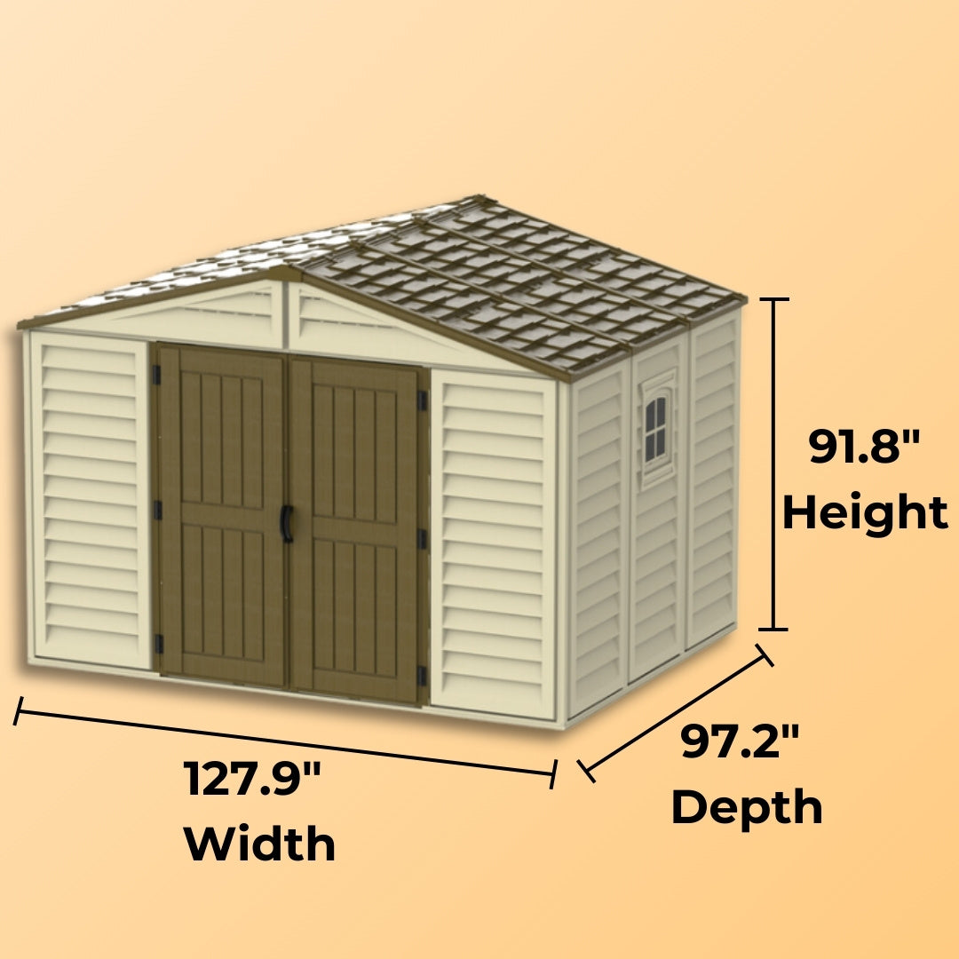 Duramax Woodbridge Plus Shed 10.5ft x 8ft Ivory & Dark Brown