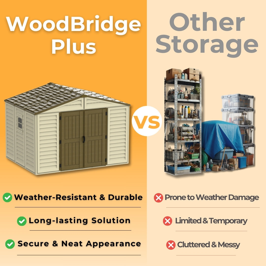 Duramax Woodbridge Plus Shed 10.5ft x 8ft Ivory & Dark Brown