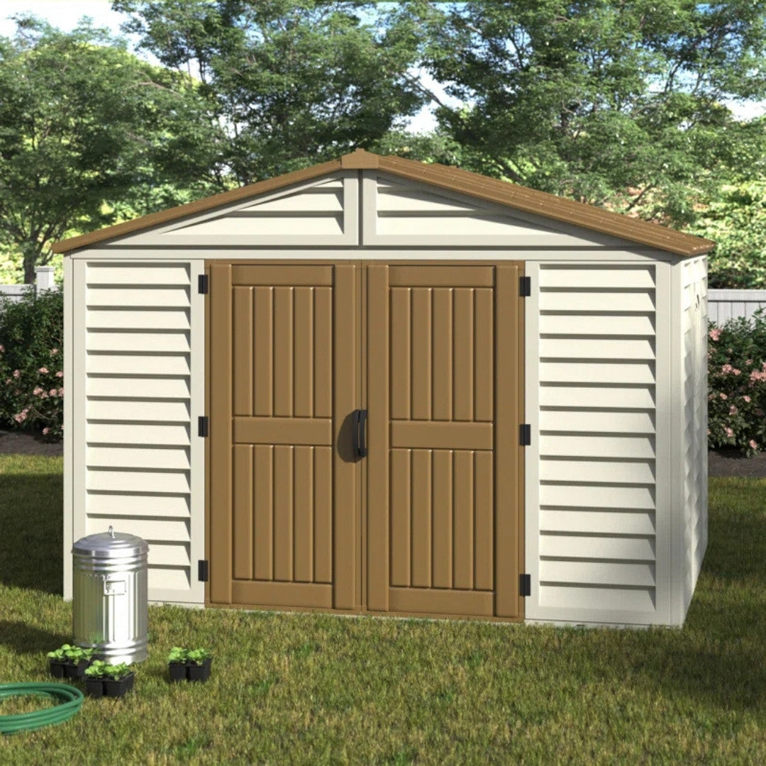 Duramax Woodbridge Plus Shed 10.5ft x 8ft Ivory & Dark Brown
