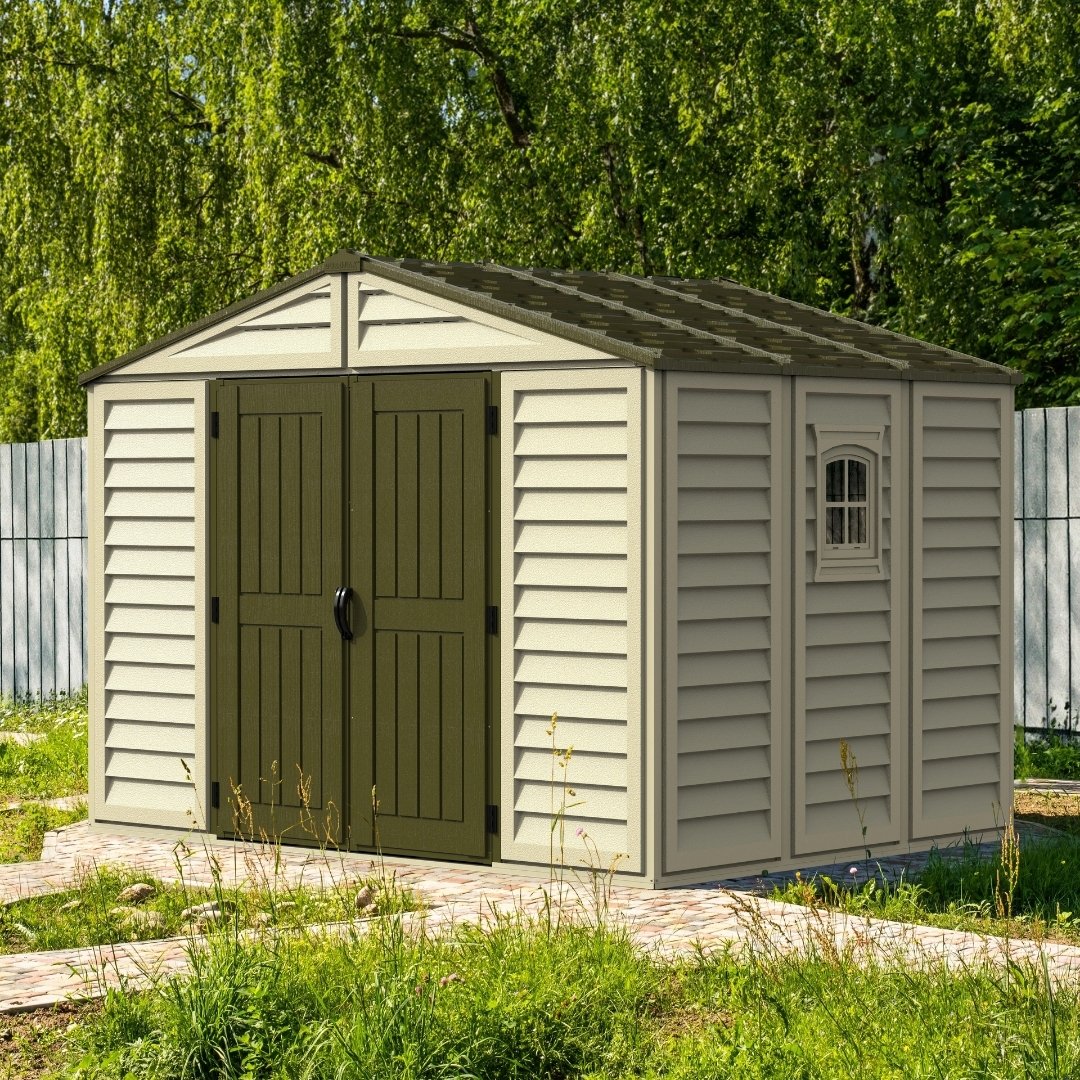 Duramax Woodbridge Plus Shed 10.5ft x 8ft Ivory & Dark Brown