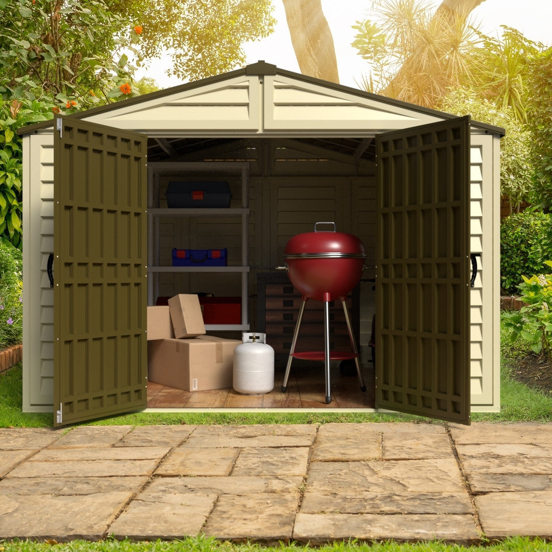 Duramax Woodbridge Plus Shed 10.5ft x 8ft Ivory & Dark Brown