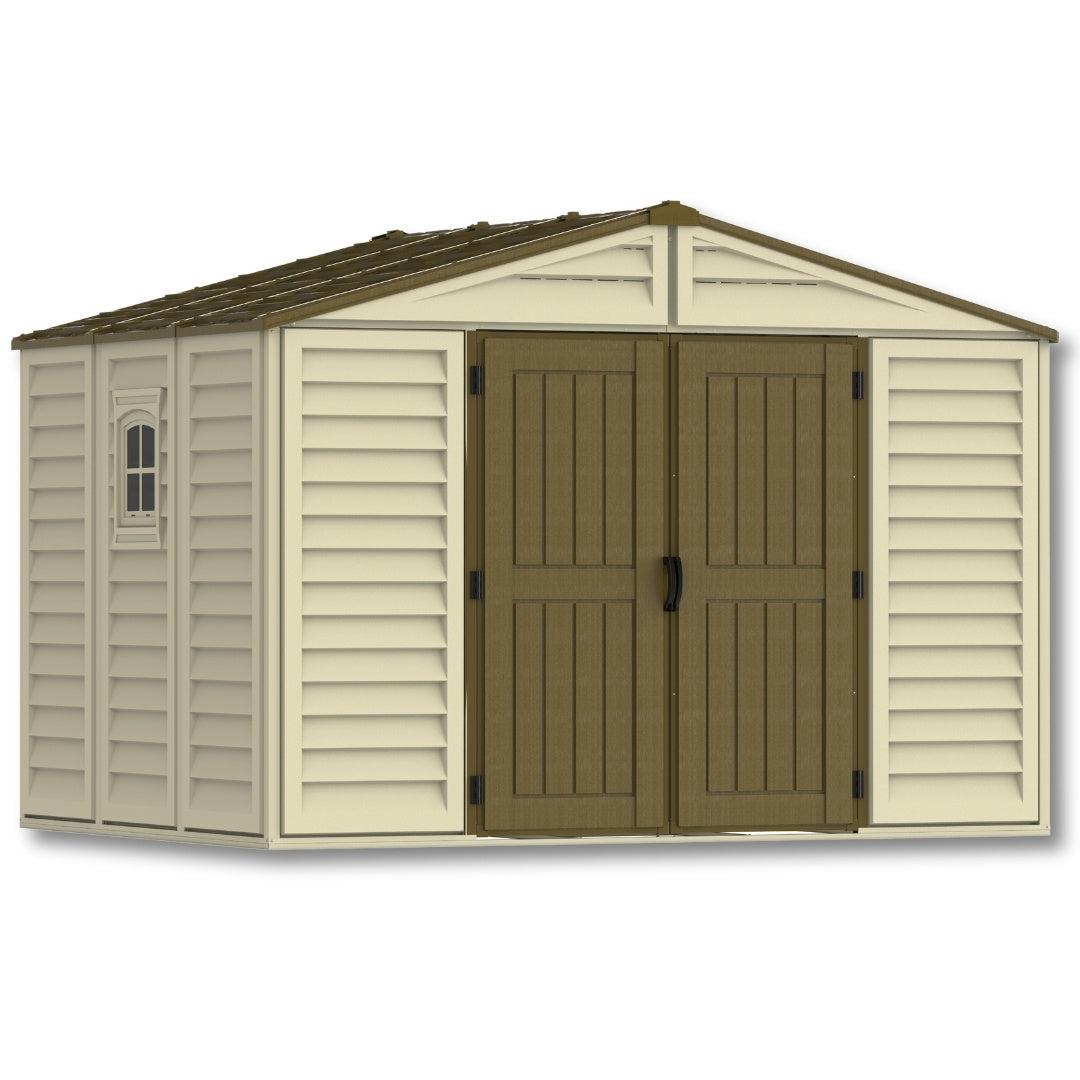 Duramax Woodbridge Plus Shed 10.5ft x 8ft Ivory & Dark Brown