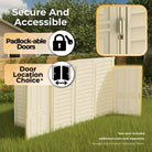 Storage Day Duramax Building Products 4ft by 8ft Vinyl Plastic Shed, Door location choice, adjustable door placement, pass through shed, ebike, lockable shed, Shed Product Specialists, Shed experts, Storage Day, Storage Day USA, Storage Sheds for Sale in the USA